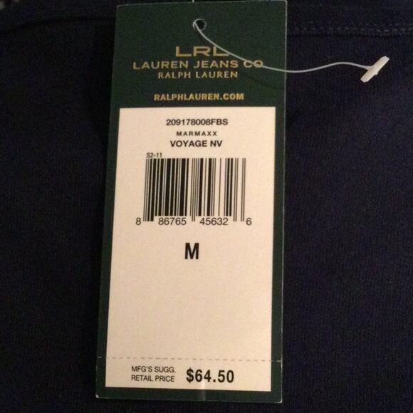 New LRL Lauren Jeans Navy Blue boat neck T -Shirt M - Picture 4 of 5